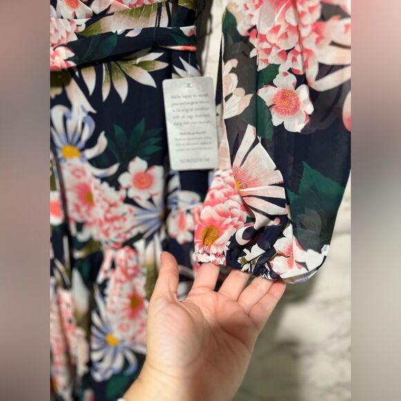 Eliza J Floral Print 3/4 Balloon Sleeve Faux Wrap Hi-Low Maxi Dress - Picture 7 of 8